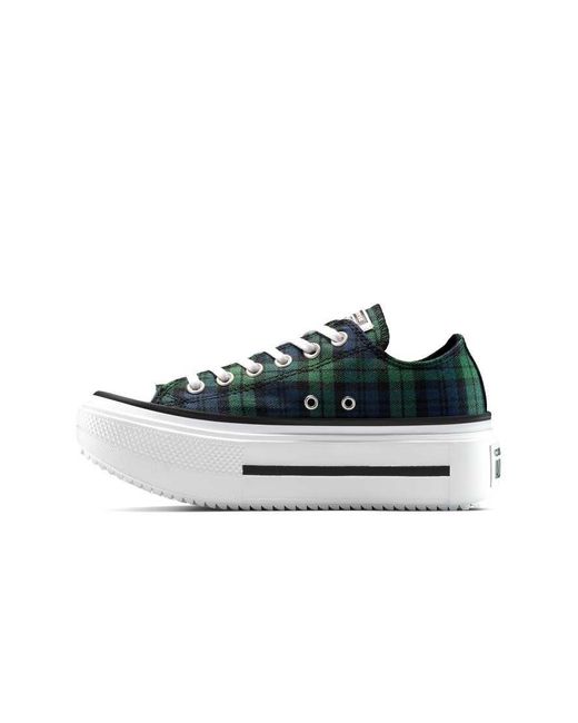 Zapatillas De Deporte A Cuadros Escoceses Verdes Con Plataforma Chuck Taylor All Star Lift Ox Double Stack De Converse de color White