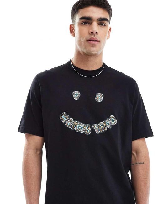 Camiseta Negra Con Estampado De Sonrisa Y Logo De Paul Smith de hombre de color Black