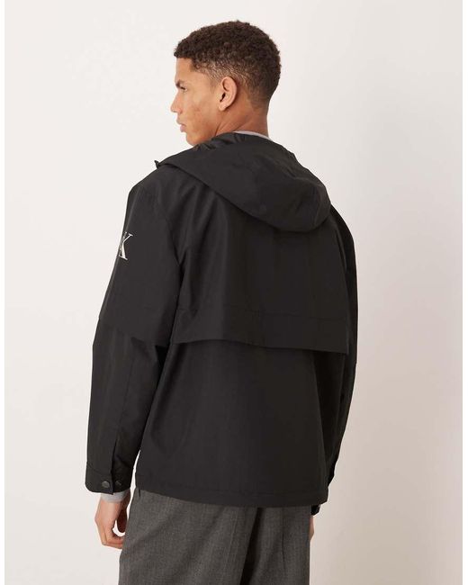 Calvin Klein Black Ripstop Oversized Windbreaker Jacket With Hood for men
