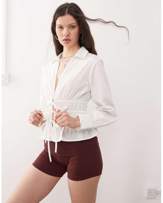 Miss Selfridge Poplin Overhemd Met Gestrikte Voorkant in het White