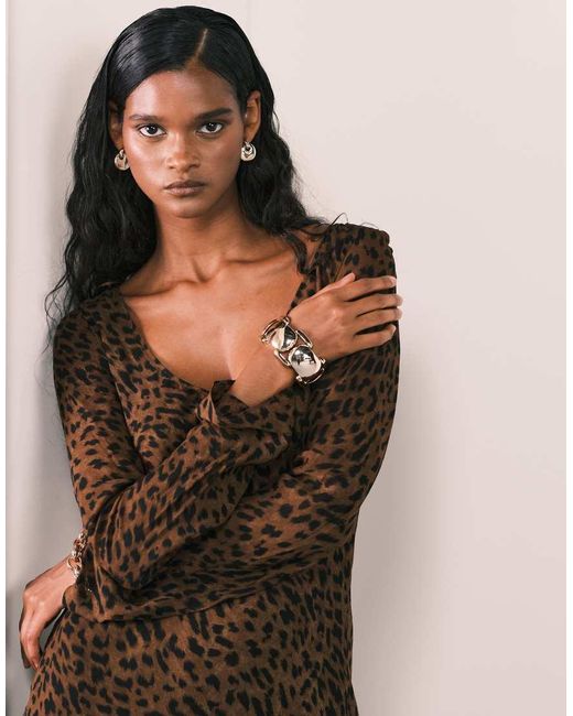 Vestito Lungo A Maniche Lunghe Con Allacciature di Mango in Brown