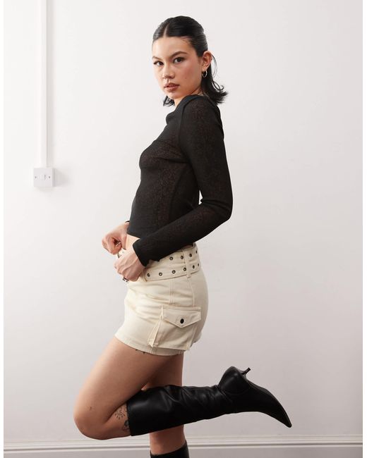 Princess Polly Black Eyelet Belt Cargo Mini Skirt
