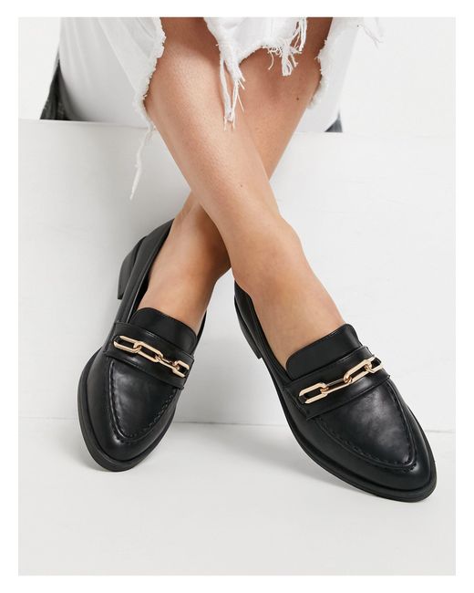 Glamorous Black Loafers With Gold Trim