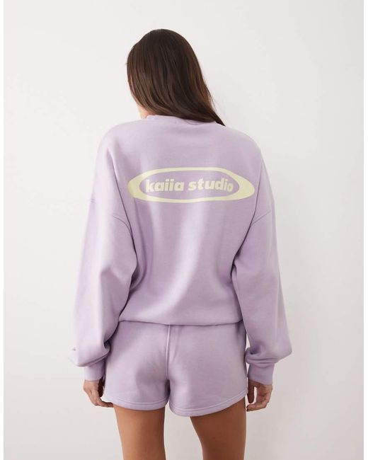 Kaiia Purple Cotton Rich Printed Logo Sweat Shorts