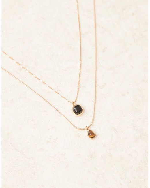 ASOS Brown 2 Pack Onyx And Tigers Eye Pendants for men