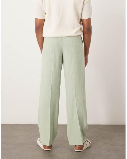 ASOS Natural Smart Wide Leg Micro Texture Trousers for men