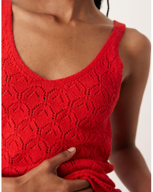 Mango Red Straight Fit Open Knit V-neck Vest
