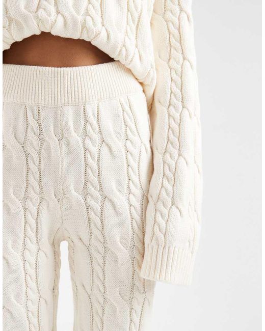 4th & Reckless White Cotton Rich Cable Knit Wide Leg Trousers Co-Ord