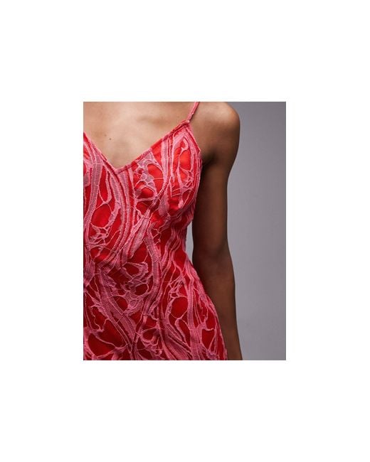 TOPSHOP Red Lace Cami Midi Dress