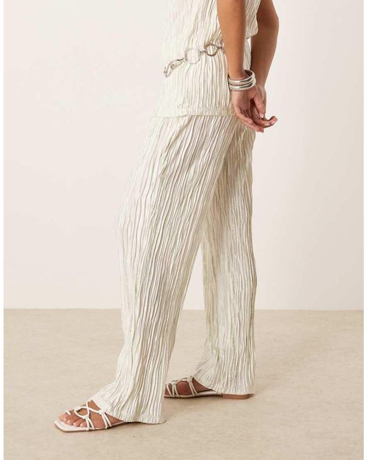 Vila Natural High Waist Plisse Wide Leg Trouser Co-ord