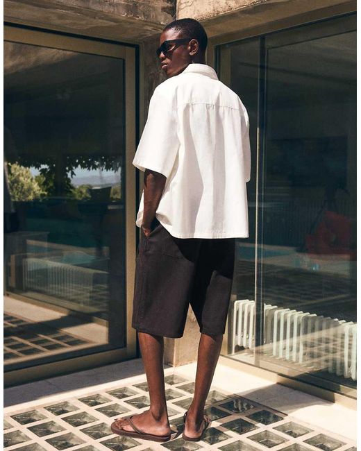 Bershka Black Super baggy Linen Bermuda Shorts for men