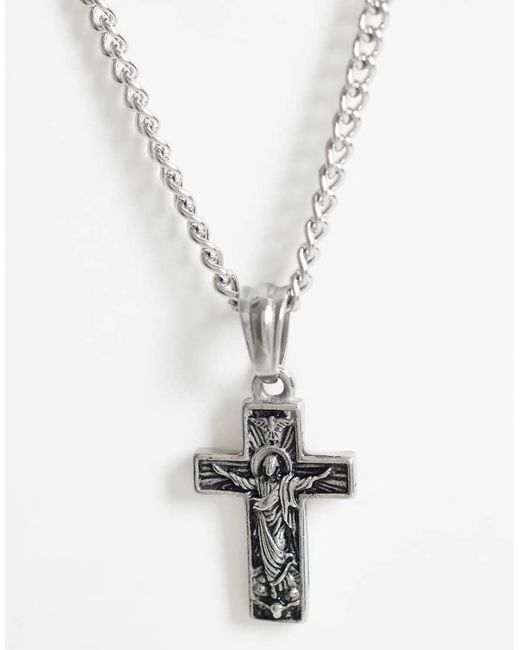 ASOS White Waterproof Stainless Steel Engraved Saint Cross Pendant Necklace for men