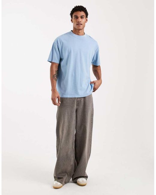 Brave Soul Blue Oversized 240Gsm Acid Wash T-Shirt for men