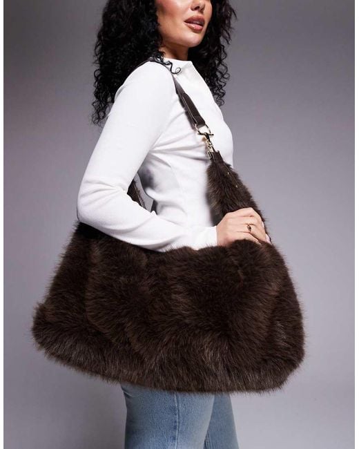 River Island Gray Fur Effect Shoulder Bag