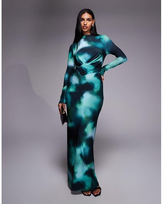 DASKA Blue Drape Maxi Dress With Twist Detail