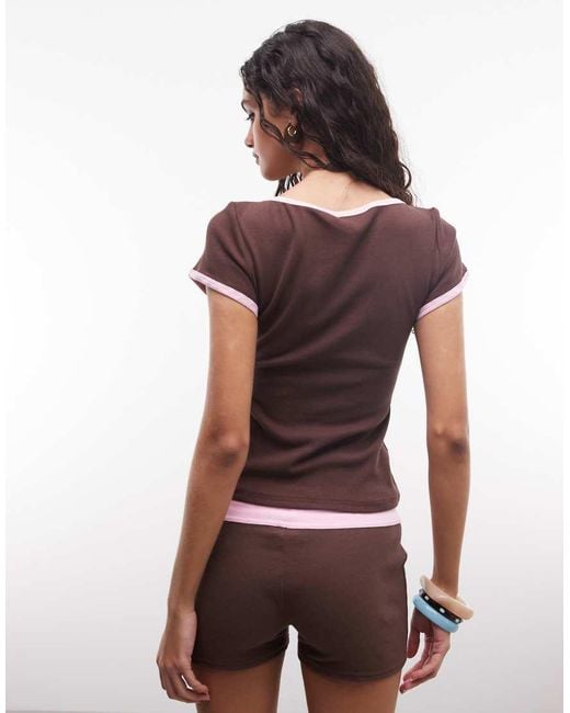 Princess Polly Brown Baseline Contrast Trim Wrap Top Co-Ord