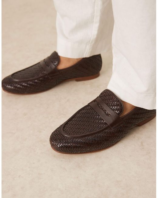 ASOS – gewebte leder-loafer in Brown für Herren