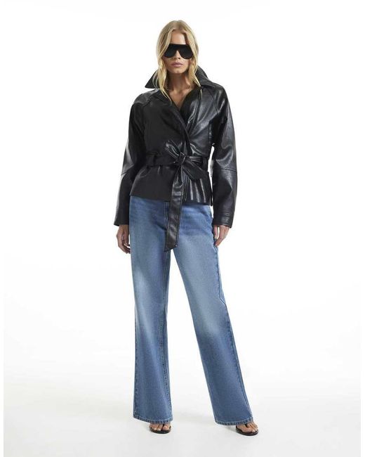 River Island Gray Belted Biker Jacket
