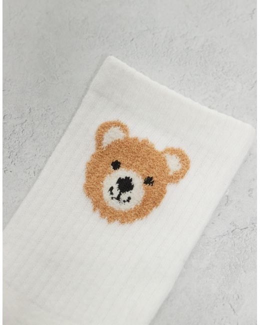 ONLY White 2-pack Teddy Bear Embroidery Socks