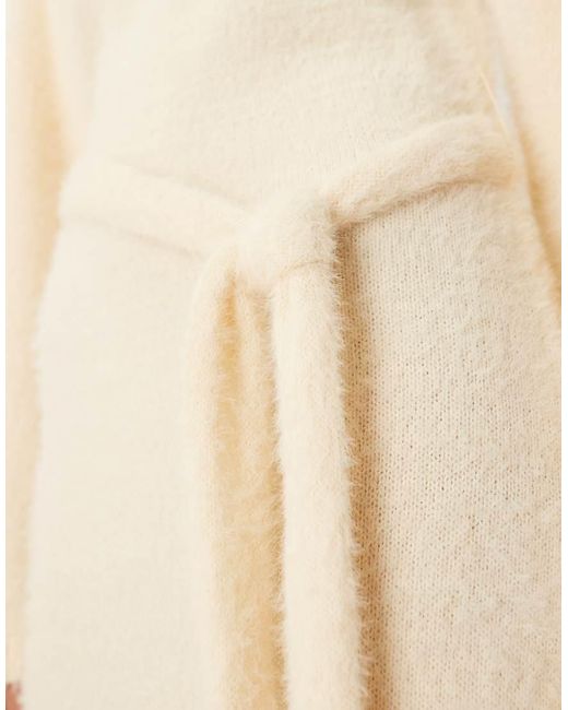 Pretty Lavish Natural Fluffy Tie Waist Knitted Midaxi Jumper Dress