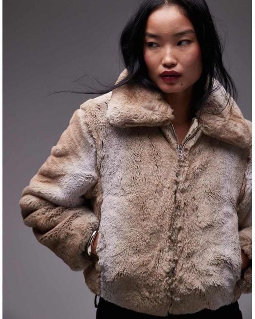 Mango Brown Oversized Collar Fur Jacket