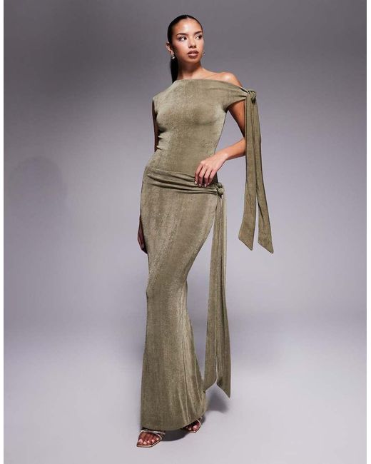 Wanderdoll Gray Noa Premium Textured Slinky Drape Tie Side Maxi Skirt