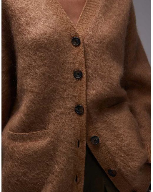 & Other Stories Gray Pure Wool And Mohair Blend Hairy V Neck Cardigan With Front Pockets