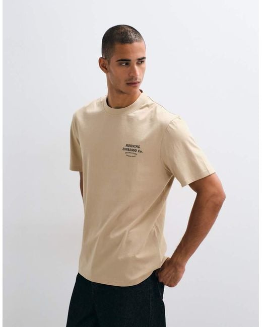 Threadbare Natural Caffeine Crew Back Print Relaxed Fit T-shirt for men