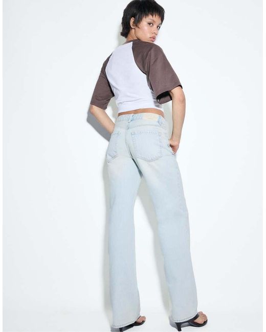Stradivarius Blue Petite D92 Straight Wide-leg Jeans