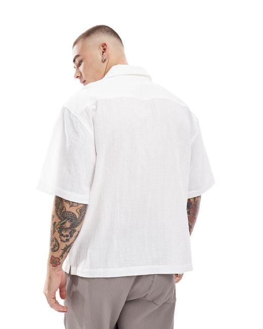 Cotton On White Cotton On Cheesecloth Short Sleeve Box Fit Shirt for men