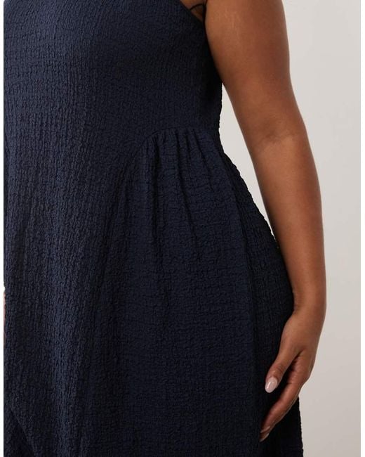 Vila Curve Blue Jacquard Jersey Cami Midi Dress With Waist Details
