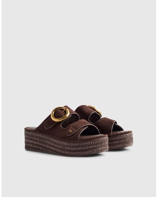 River Island Brown Ring Buckle Strap Wedge Sandals