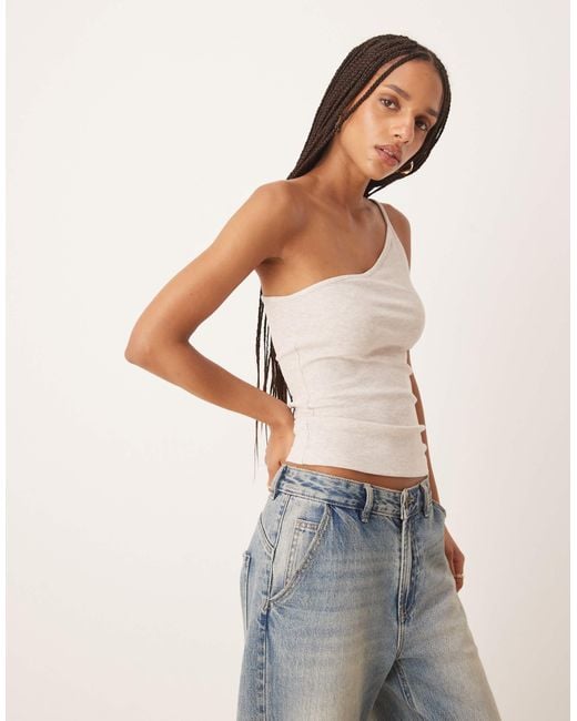 ASOS White Textured Stripe One Shoulder Tank