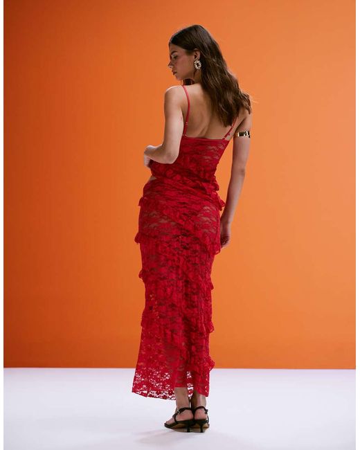 Falda Playera Larga Roja Con Detalle De Encaje Mermaid De Wild Lovers de color Orange