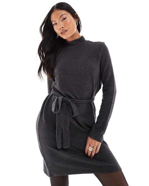 Vero Moda Black High Neck Knitted Mini Dress With Tie Waist