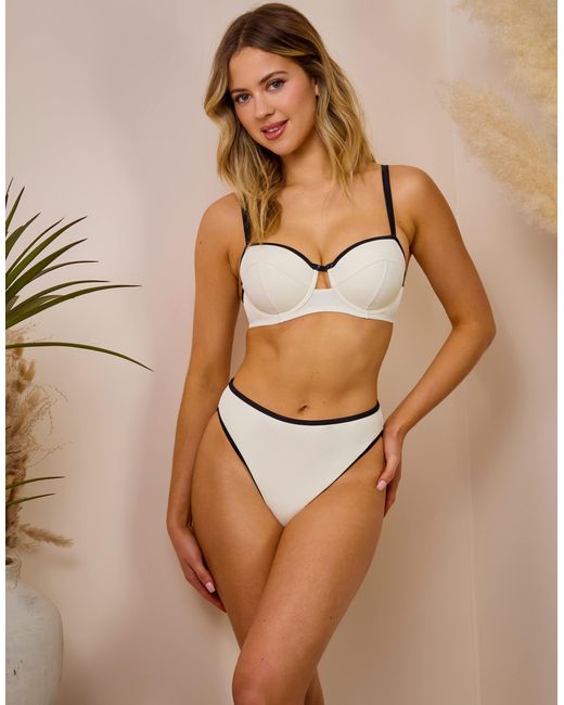 Wolf & Whistle Brown X Maia Andrews Contrast Trim High Waist Bikini Bottom