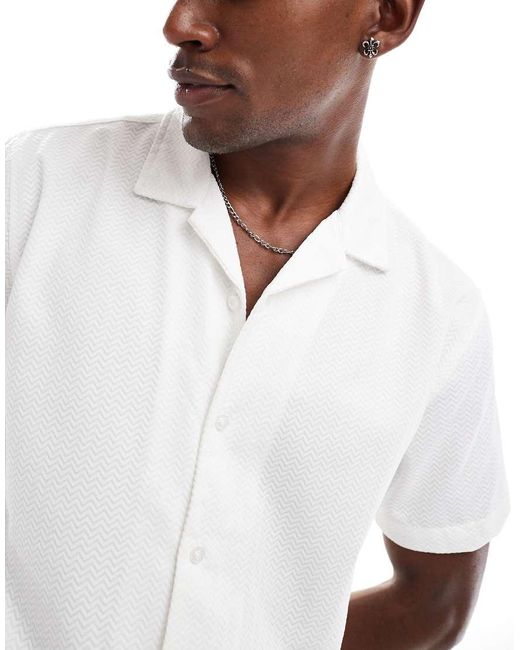 Brave Soul White Revere Collar Short Sleeve Shirt for men