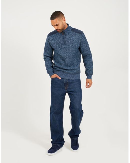 Brave Soul Blue Quarter Zip Funnel Neck Jumper for men