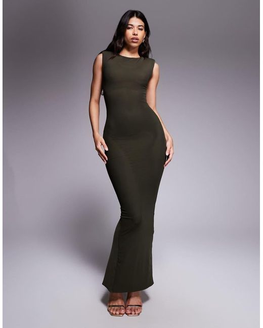 Wanderdoll Green Naomi Sculpting Sleeveless Shoulder Pad Detail Bodycon Maxi Dress