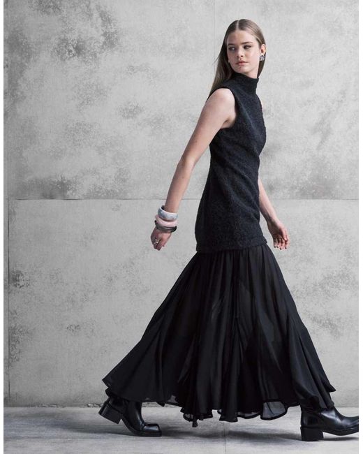 ASOS Black Hybrid Sleeveless Dropped Waist Maxi Dress With Godets