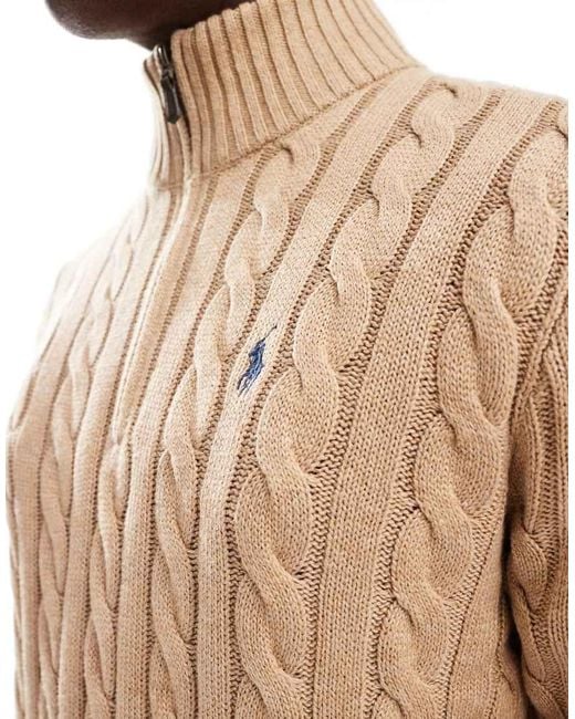 Polo Ralph Lauren Natural Driver Icon Logo Half Zip Roving Cotton Cable Knit Jumper for men