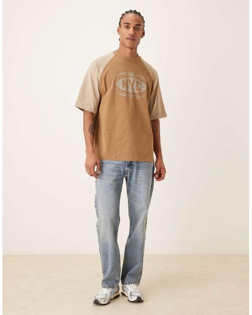 ASOS Blue Oversized Raglan T-Shirt With Nyc Graphic for men