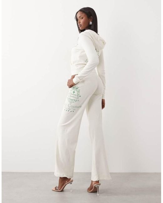 Juicy Couture Green Velour Low Rise Diamante Logo Detail Wide Leg Joggers Co-Ord