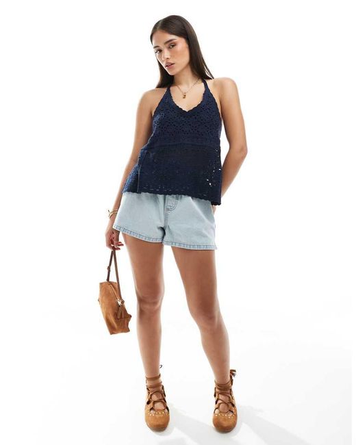 Hollister Gehaakte Top Met Halternek in het Blue