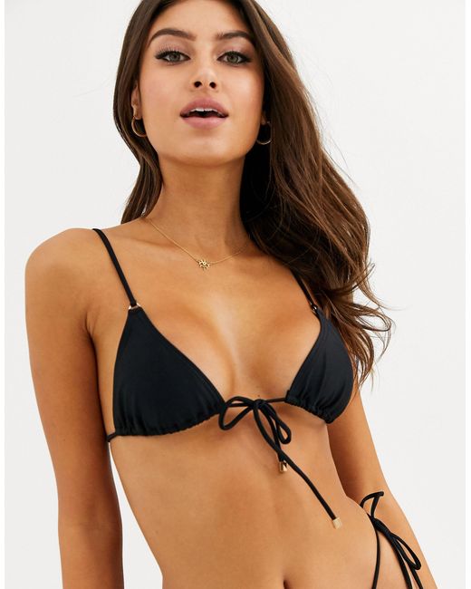 arrangere halvleder sovjetisk South Beach Synthetic Exclusive Mix And Match Tie Front Triangle Bikini  With Metal Trim Detail in Black - Lyst