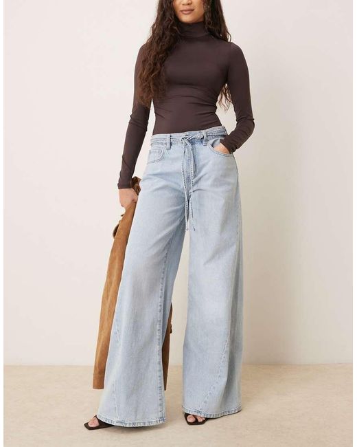 Gina Tricot Blue Tie Detail Wide Leg Jeans