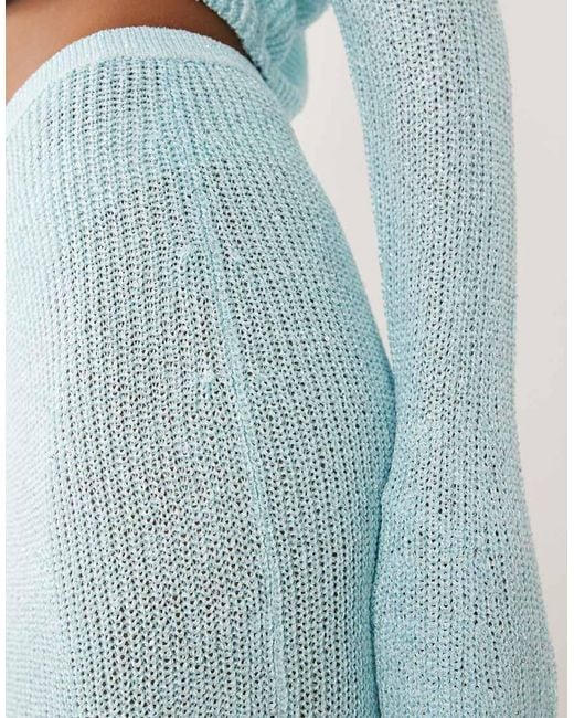 Wanderdoll Blue Gigi Metallic Knit Beach Maxi Skirt