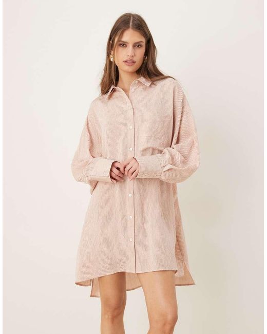ASOS Natural Poplin Oversized Mini Shirt Dress