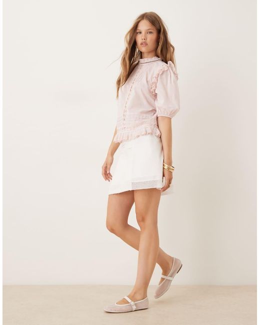 ASOS Pink Lace And Ruffle Insert Short Sleeve Top