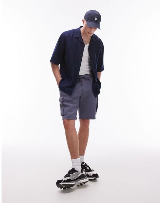 Topman Blue Short Sleeve Boxy Linen Mix Shirt for men